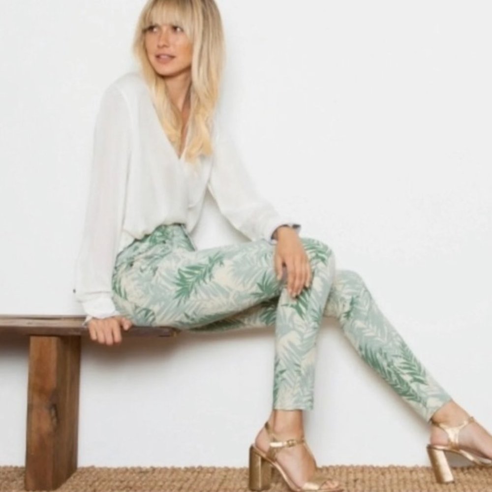 PARKER SMITH Palm Springs Green Leaf Print Ava Crop Skinny Jeans 30 NWT